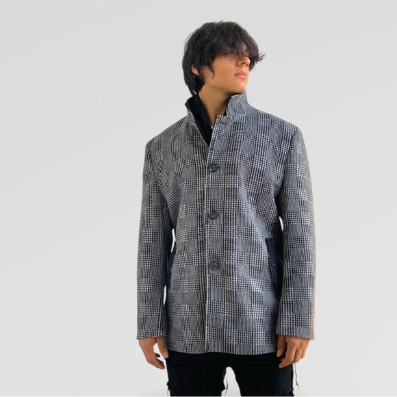 Men's GreyBlack Casual Detachable Scarf Coat NWT
